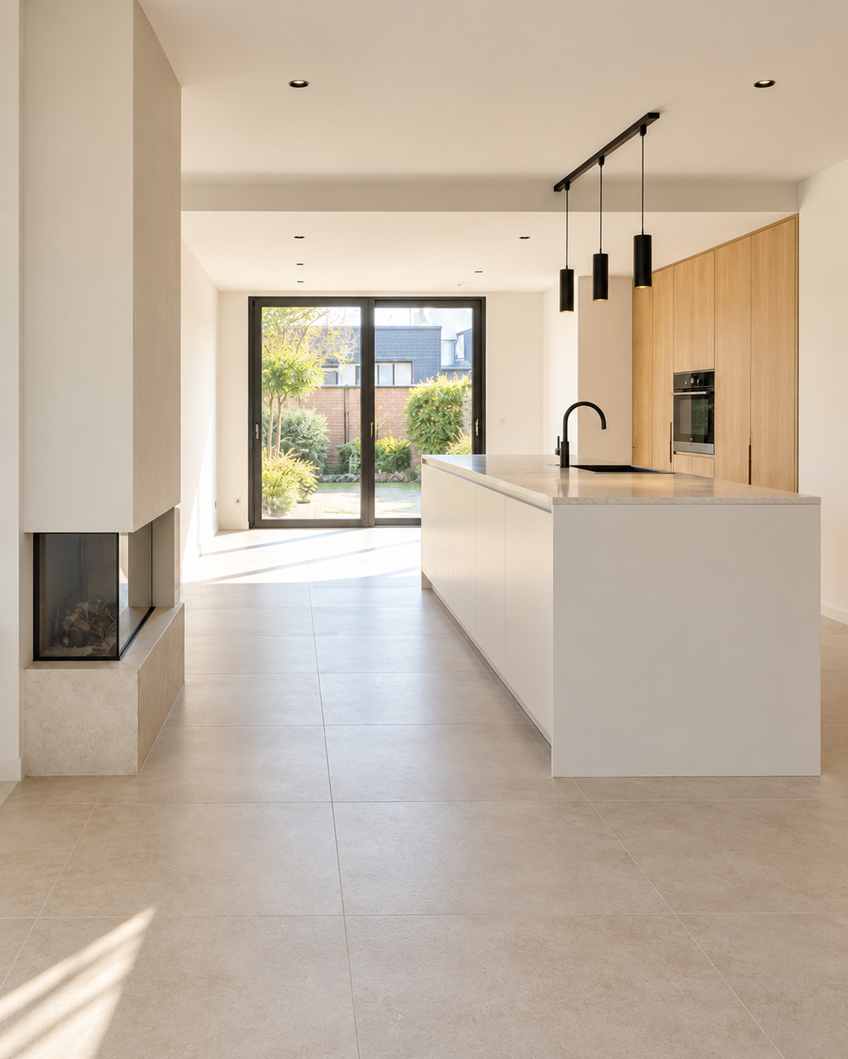 Gerenoveerde woning met lichte keuken en zicht op de tuin